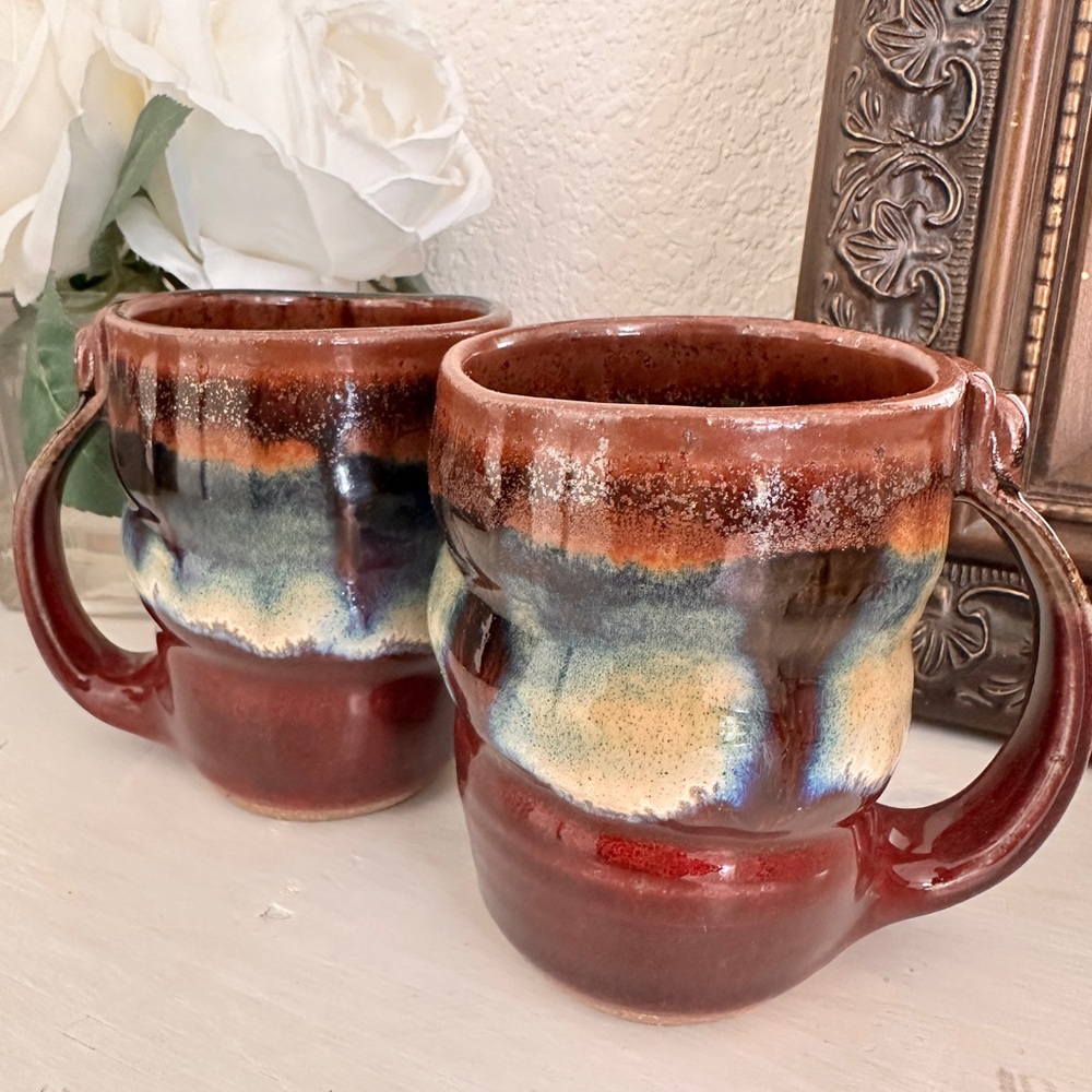 Handcrafted Blue Spruce Pottery Swirl Mugs x 2